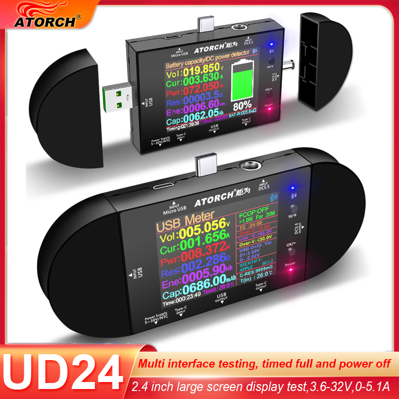 Co Detector Plug - UD24 2.4'inch USB Tester DC5.5 Tipe-C