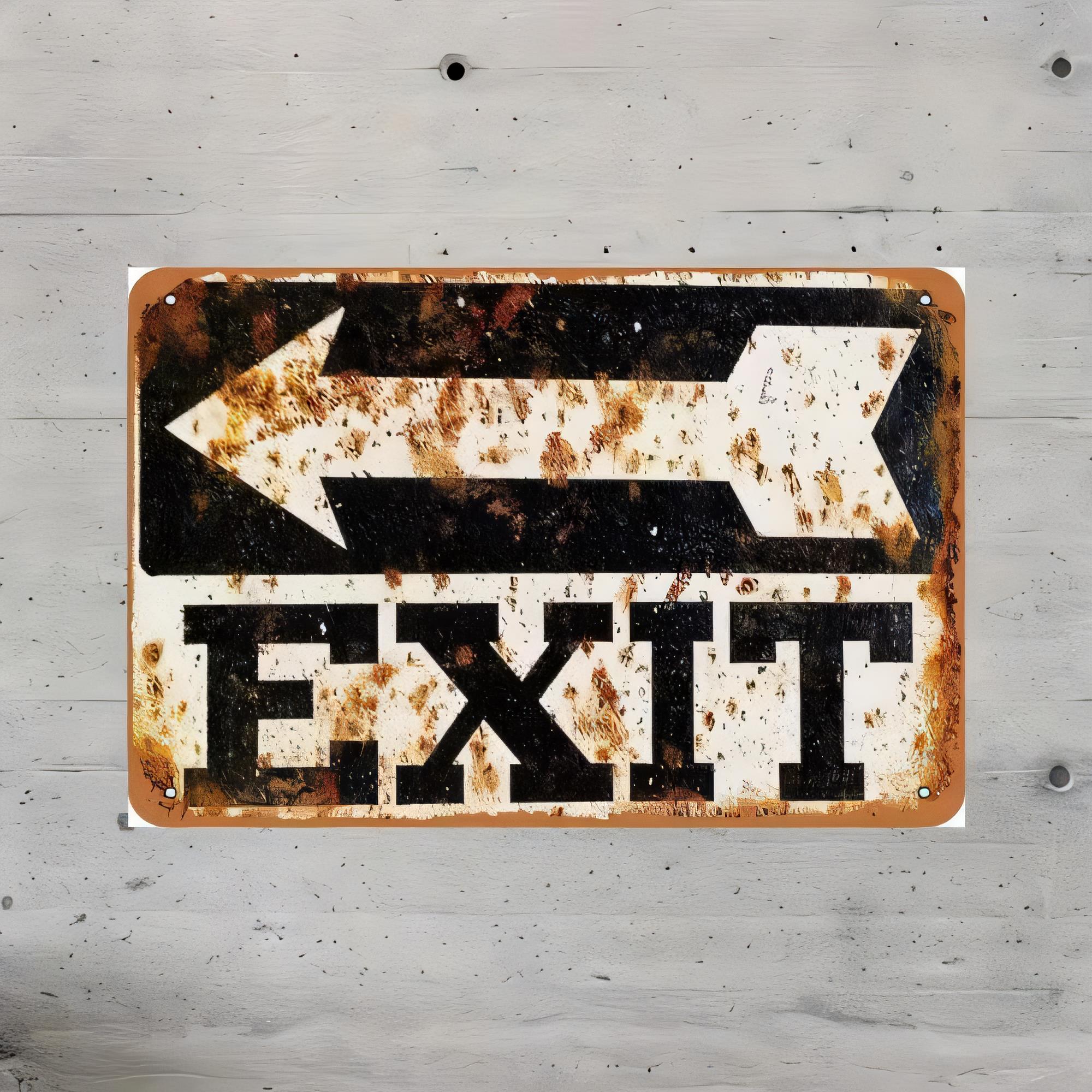 Emergency Exit Sign - Papan Tanda Tin EXIT Vintage Berkarat,