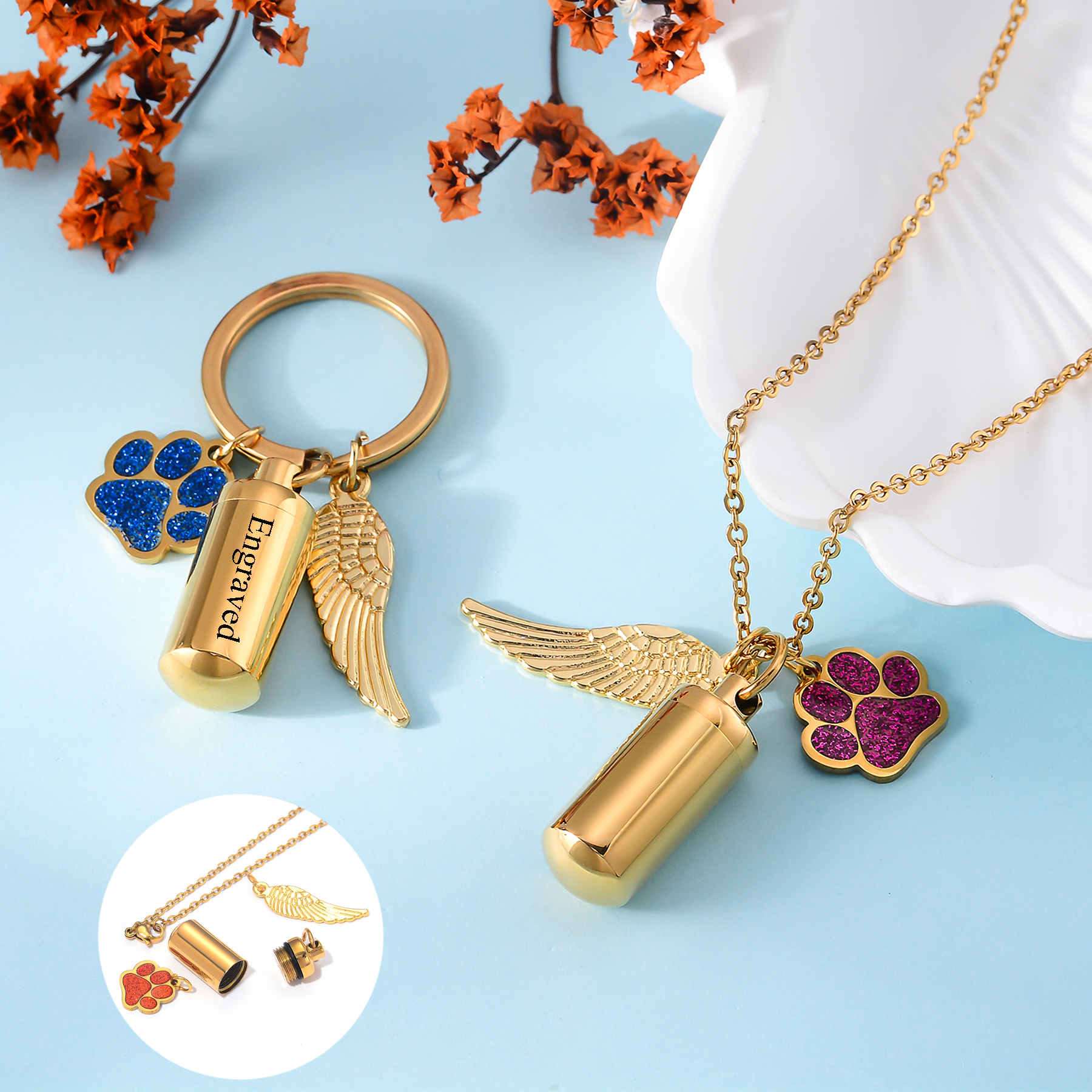 Personal Alarm Keychain - Kalung Urn Silinder Baja Anti Karat