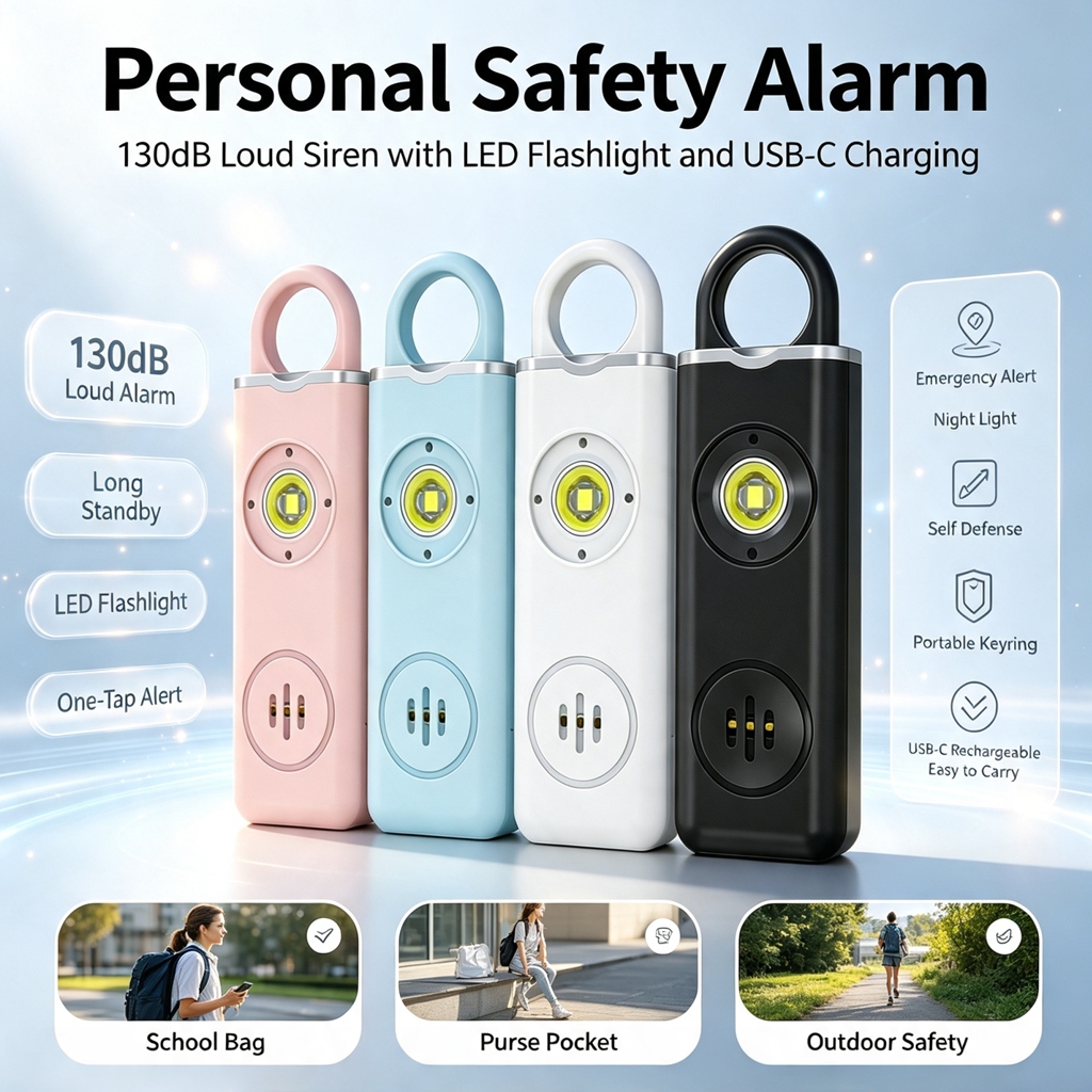 Personal Alarm Keychain - Alarm Pribadi Isi Ulang 130dB, Gantungan