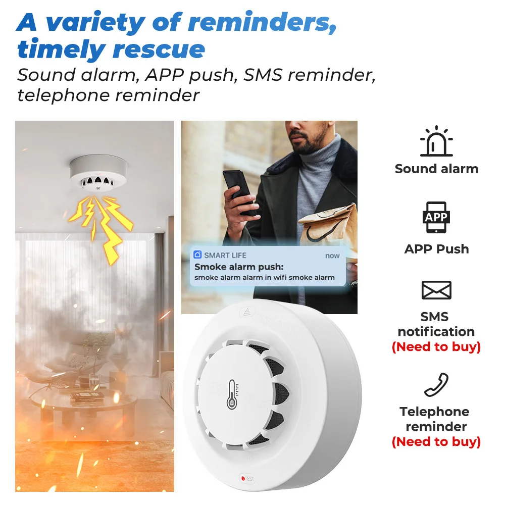 Tuya detektor asap dua koneksi - Smoke Detector Interconnected ulasan dan harga