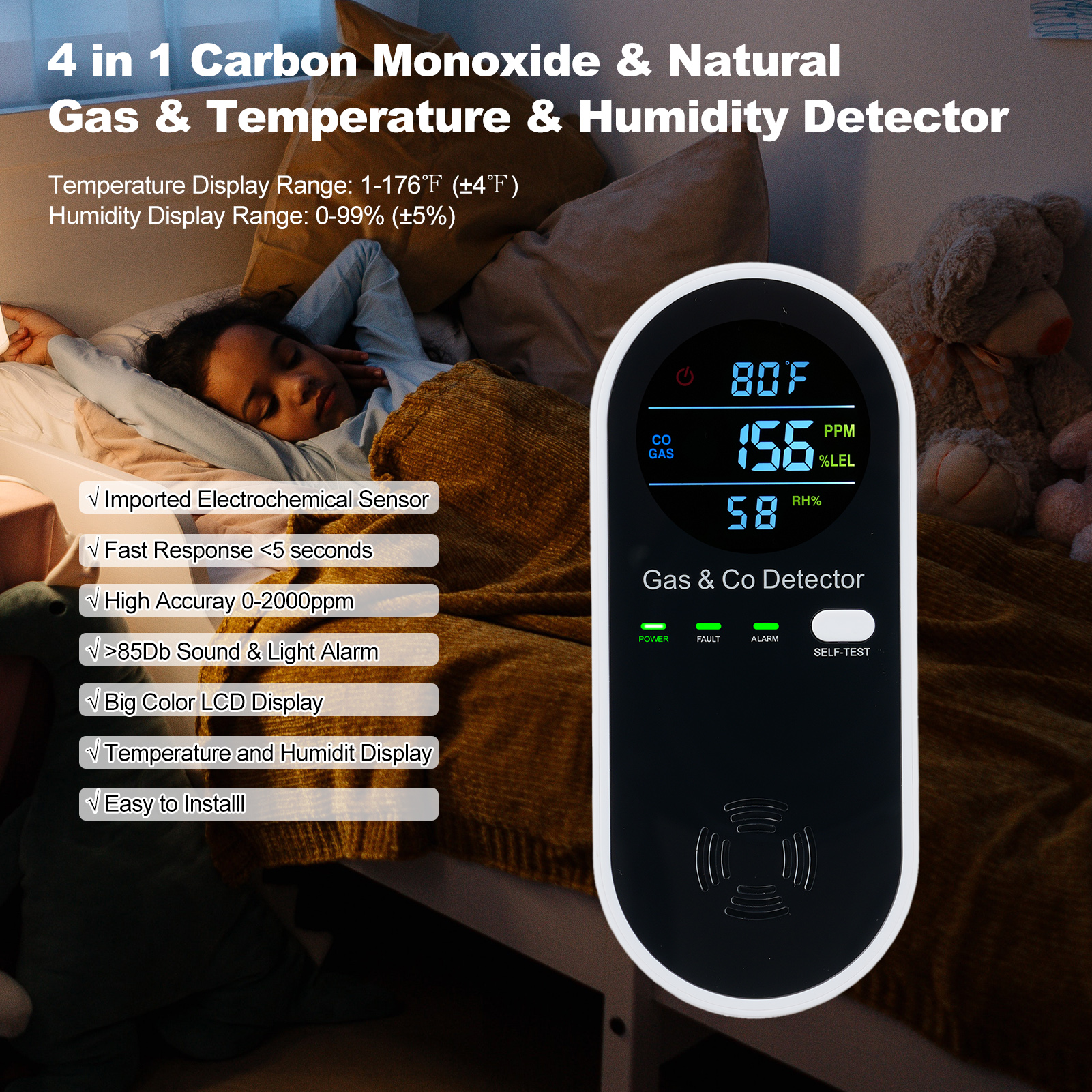 Alarm Monitor CO 4 in 1 dengan - Co Detector Plug ulasan dan harga