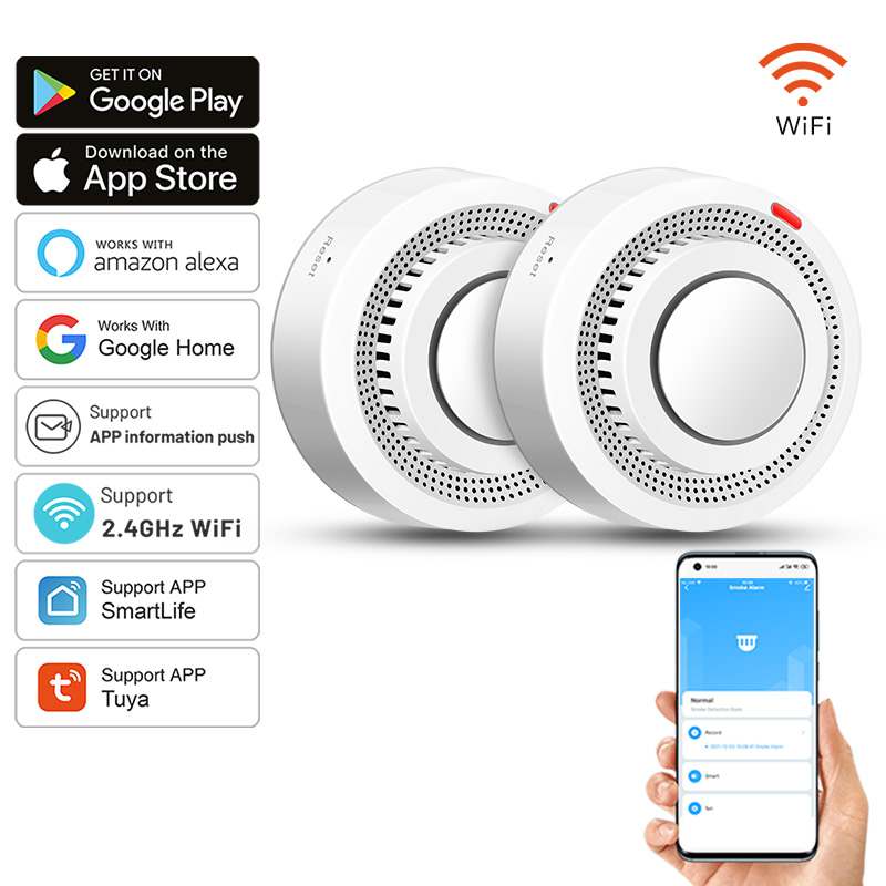 2 Paket Detektor Asap WiFi Pin - Smoke Detector Interconnected ulasan dan harga